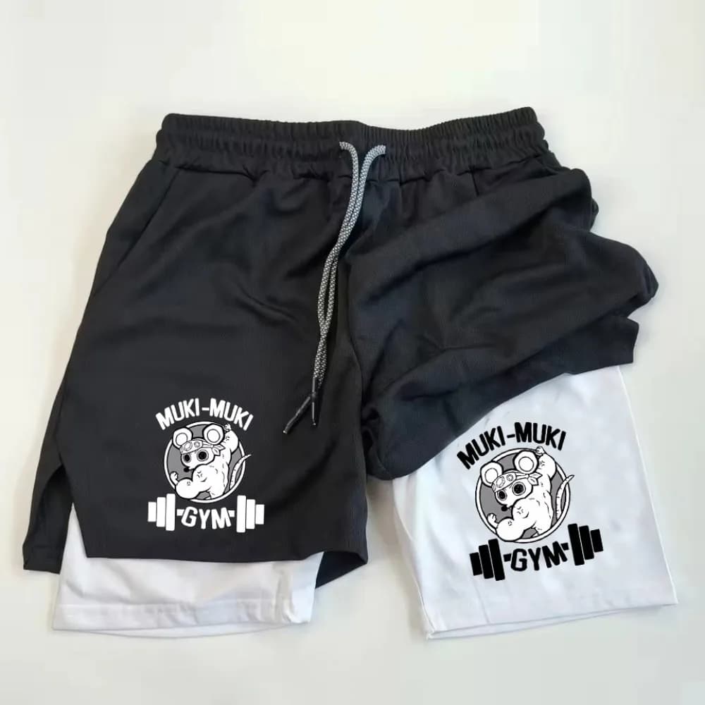 Demon Slayer Muki Muki Pantaloncini Unisex Harajuku Anime Stampati 2026 Estivi Sportivi Traspiranti ad Asciugatura Rapida a Doppio Strato