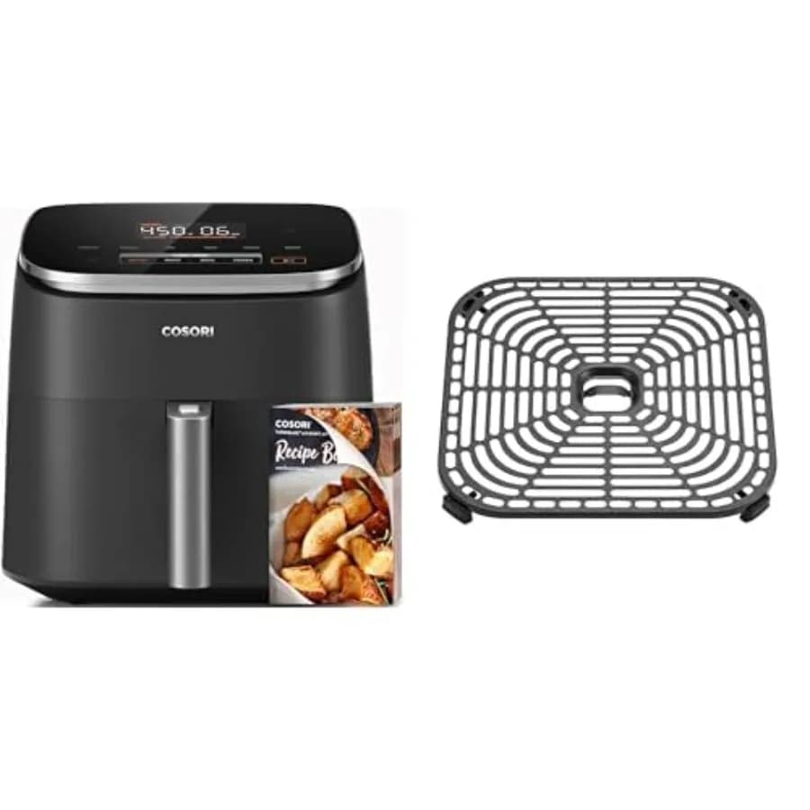 Friggitrice ad Aria da 6Qt con Vassoio Originale per Croccantezza, per Cucina Sana, Esterno in Acciaio Inossidabile, Colore Argento, Cestello Antiaderente, Rapid Air C