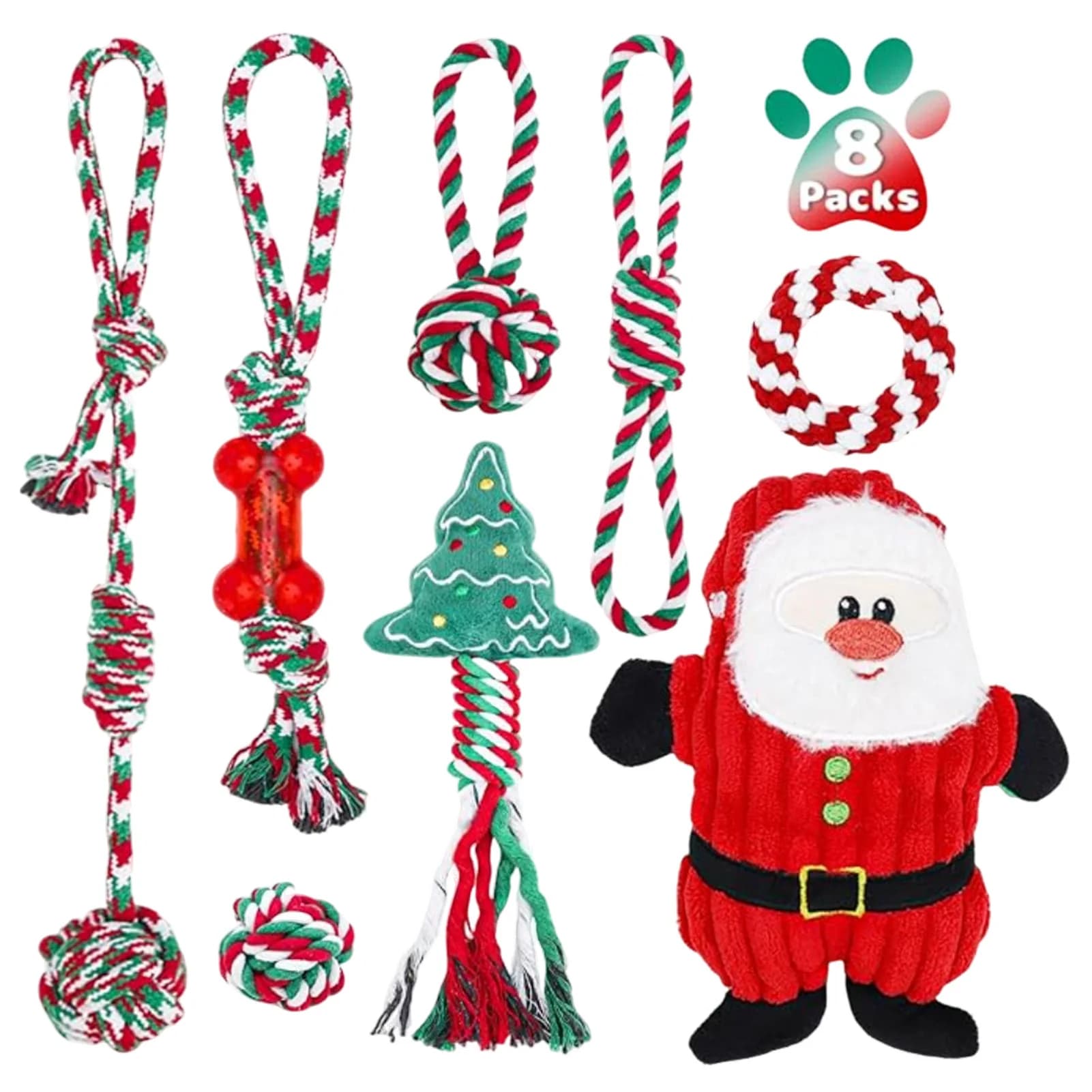 Dog Chew Rope Toys Set Christmas Rope Knot Puppy Teething Toy Teeth Grinding Stick Cloth Strip Suitable For Aggressive Chewers