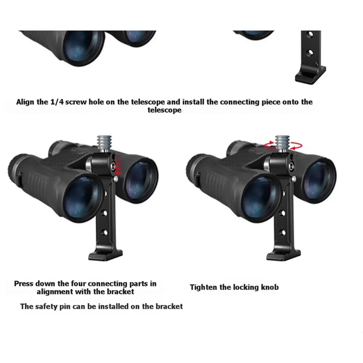 Supporto per binocolo, lega di alluminio, 1/4 di pollice, adatto per treppiedi, monopiedi e gimbal tipo Arca.