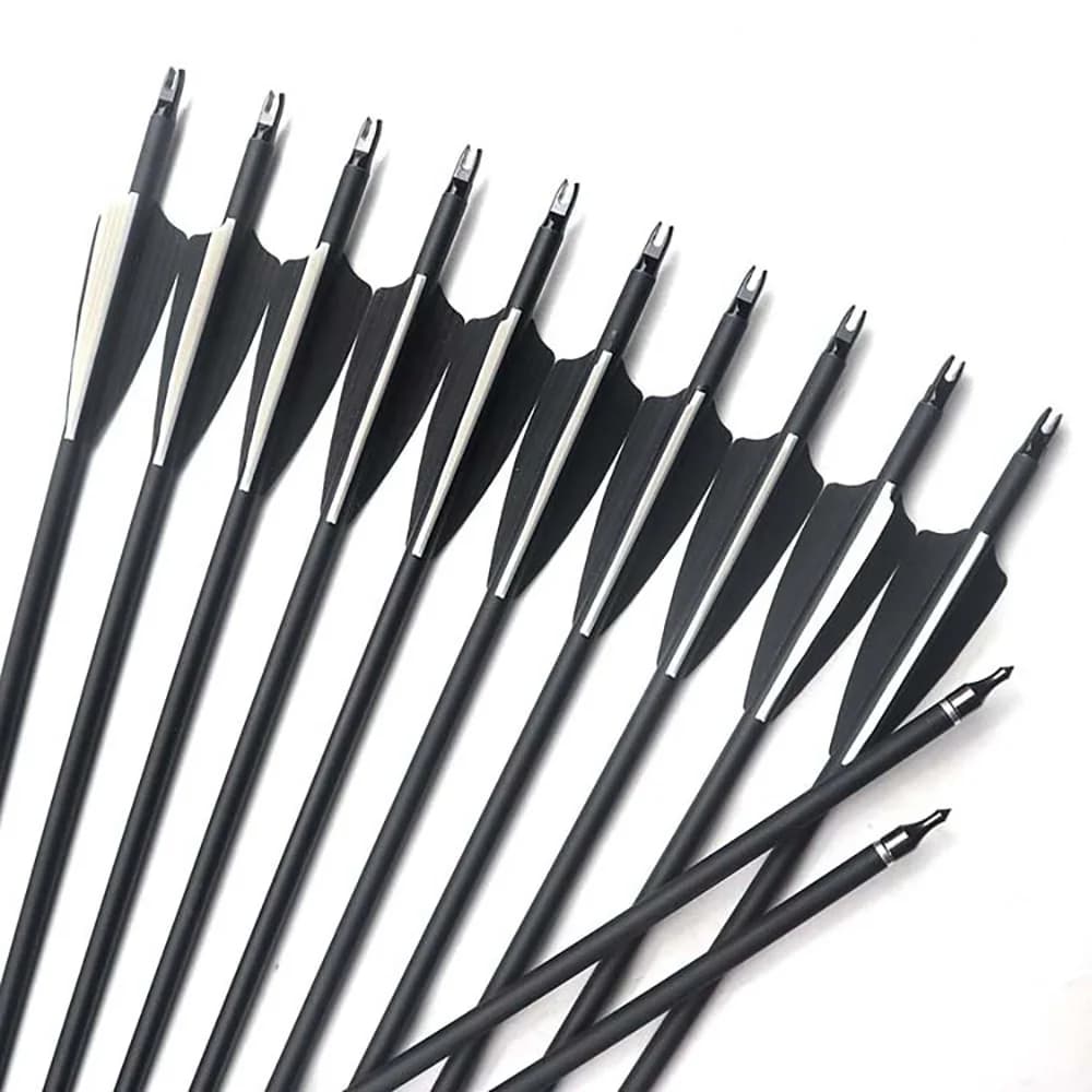 Set di 6/36 Frecce in Carbonio Misto 26-32 Pollici Spine 500 con Punte Sostituibili per Arco Compound/Recurve, Tiro con l'Arco e Caccia