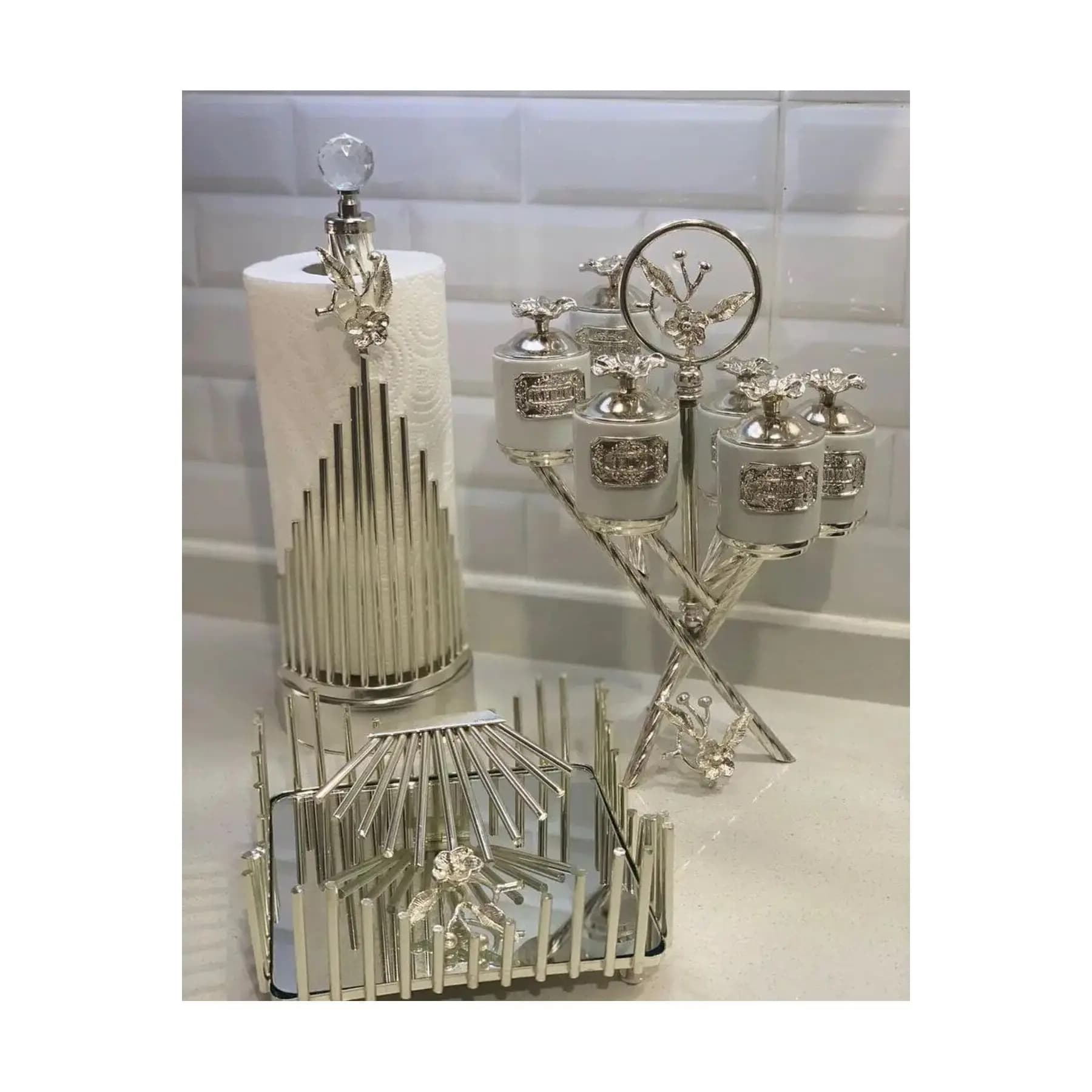 Set di 6 barattoli per spezie giapponesi, portatovaglioli con design argentato Rolu e set di contenitori per cucina da 3 pezzi