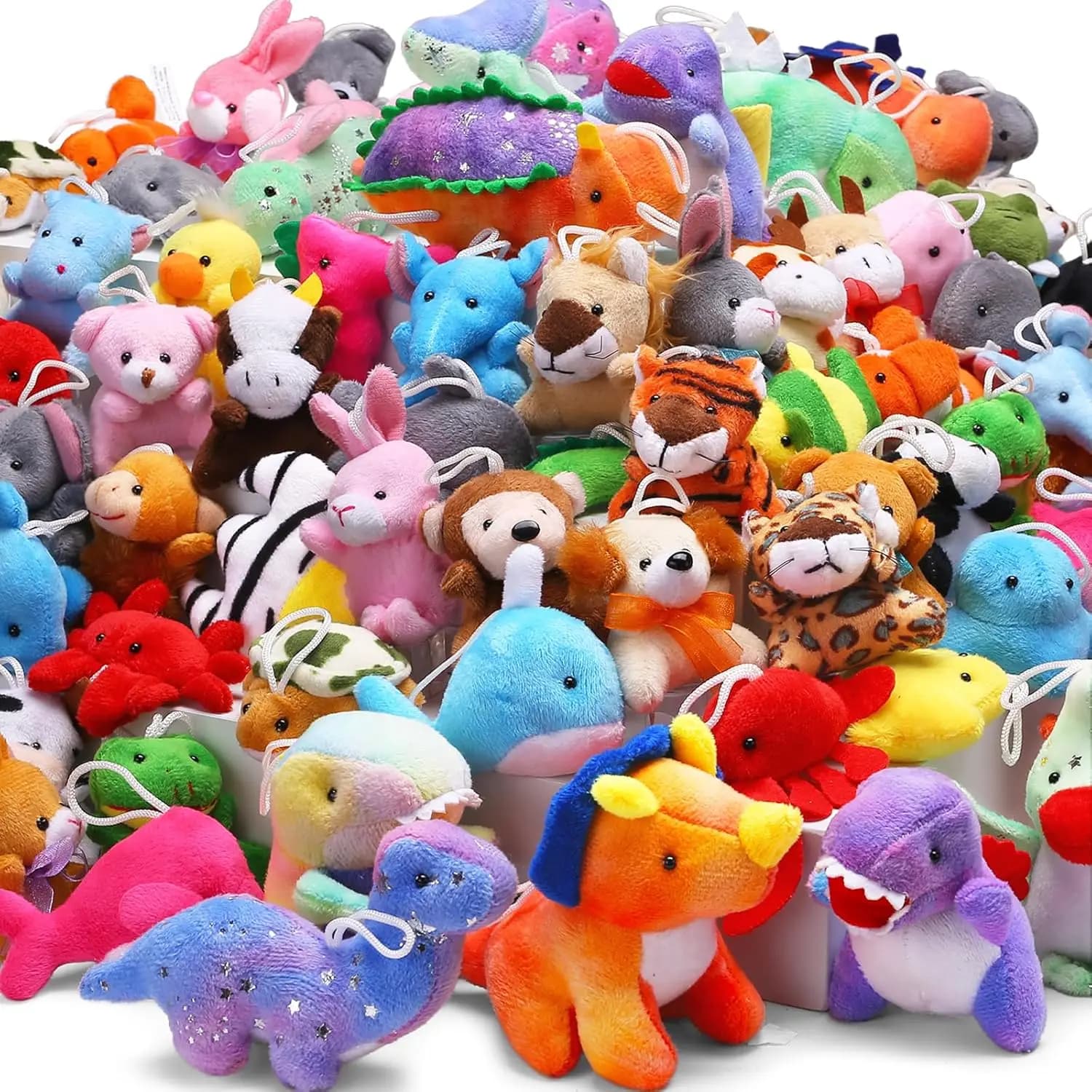 Confezione da 72 Mini Peluche Assortiti, Giocattoli in Peluche per Bomboniere, Riempitivi per Macchine Acchiappapeluche, Gadget per Sacchetti Regalo, Premi Portachiavi