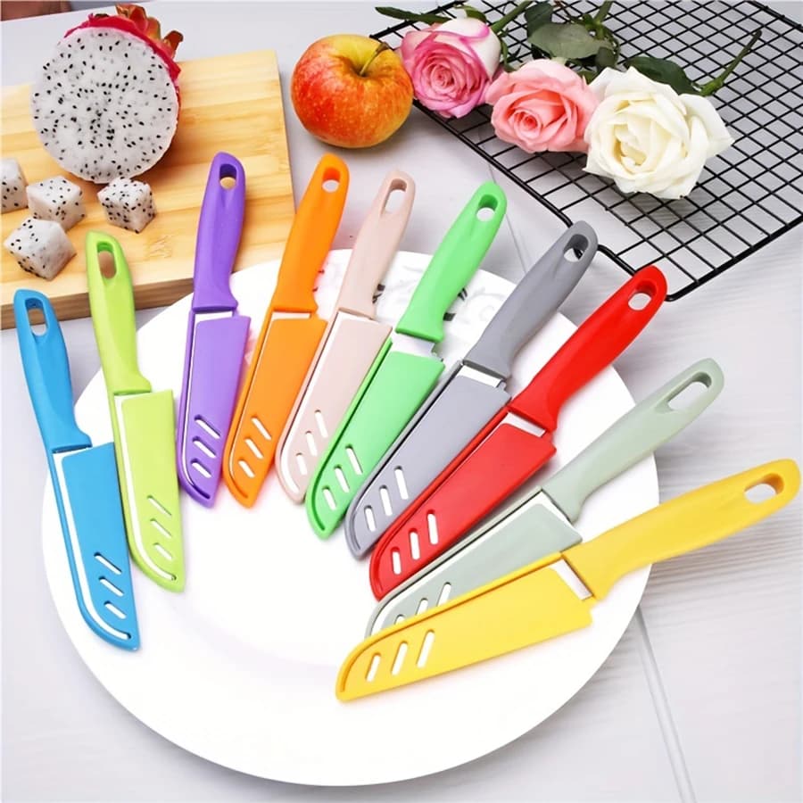 1PC Portable Fruit Knife Color Candy PP Stainless Steel Thin and Sharp Pelapatate Kitchen Knife Gadget For Home
