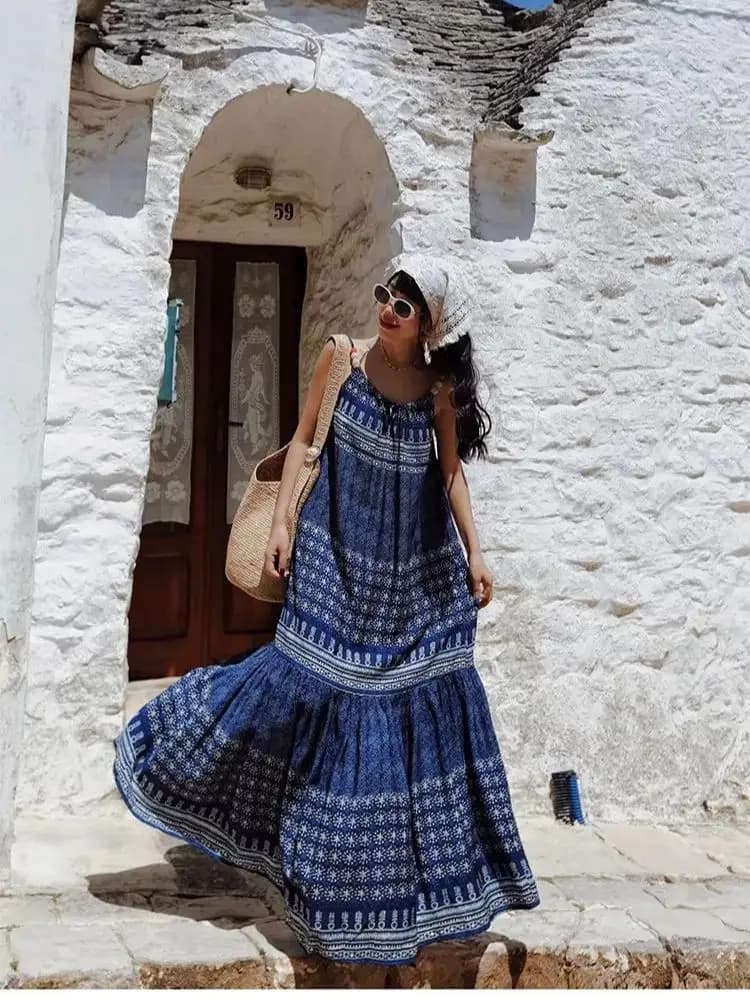 TIYIHAILEY Abiti Estivi Senza Maniche da Donna, Blu con Spalline Sottili, Stampa Floreale, Nuovi Modelli 2026, Maxi Abiti Senza Schienale con Lacci, alla Moda