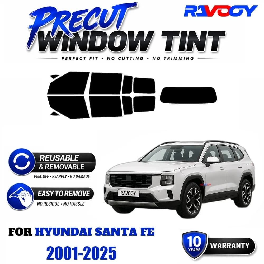 RAVOOY Precut Window Tint, Reusable Removable EPU Film, Custom Fit for Hyundai Santa Fe 2001-2025, UV Heat Protection