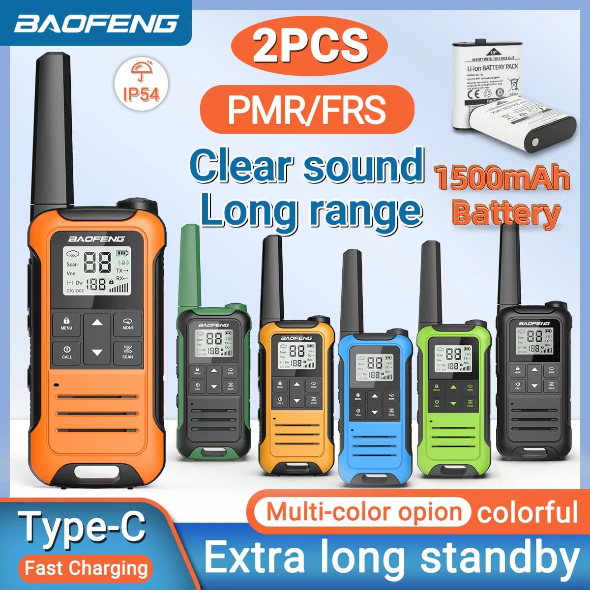 2 pz Baofeng F22 Mini Walkie Talkie PMR FRS Ricaricabile A Lungo Raggio Portatile Per Bambini Radio Bidirezionale Tipo-C Caricatore per Viaggio di Campeggio