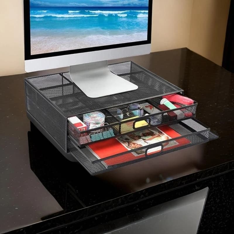 Metal Computer Monitor Stand Risers Desk with Drawer Multifunctional Desk Accessories for Laptop Computer K92C