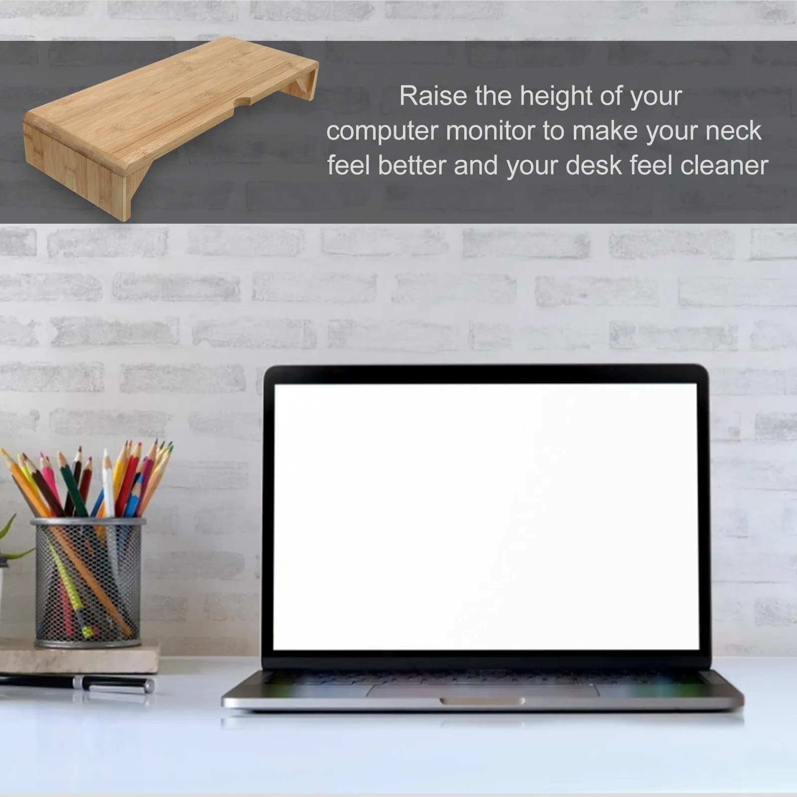 Bamboo Monitor Stand Desktop Computer Screen Riser with Bottom Storage Compartment Ergonomic Height Adjustment Home