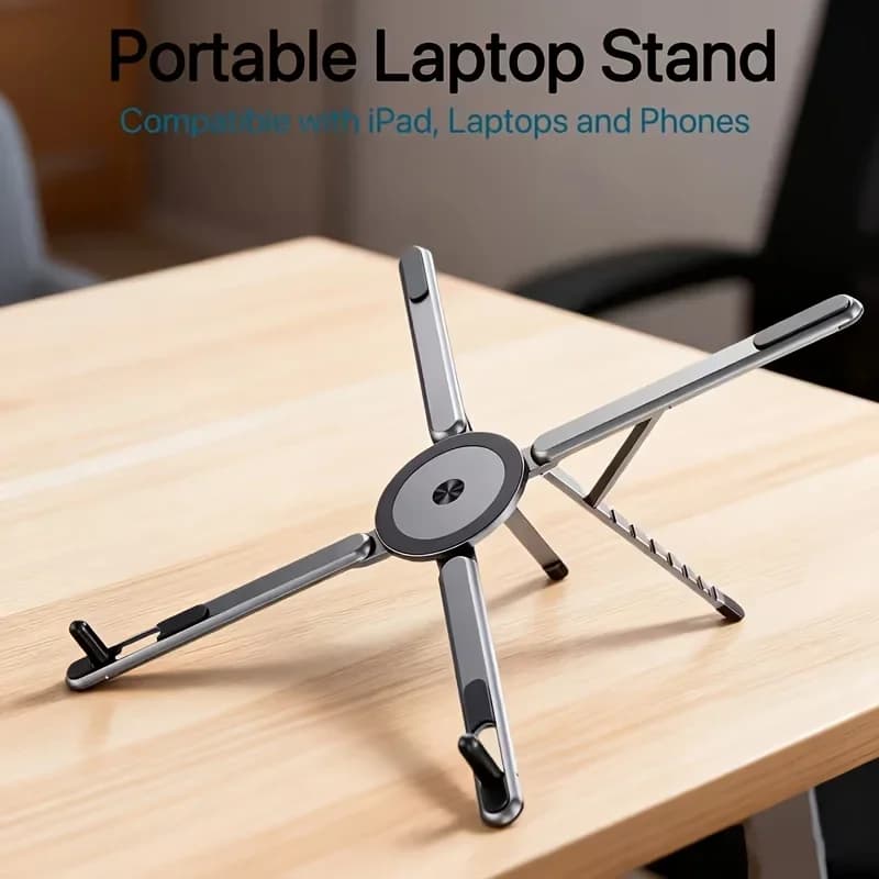 Aluminum Alloy Laptop & Phone Stand, Magnetic Base with 8-Level Height Adjustment, Compatible with iPad & Smartphones