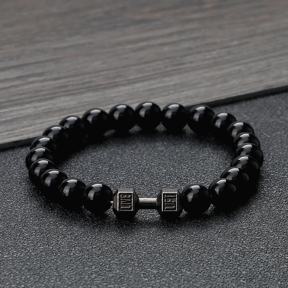 Gym Manubris Bracelet with Energyweight Beads Bracelet with Natural Stone Barbell for Women Men Couple Pulse Bracelet Jewelry Gift Bracelet