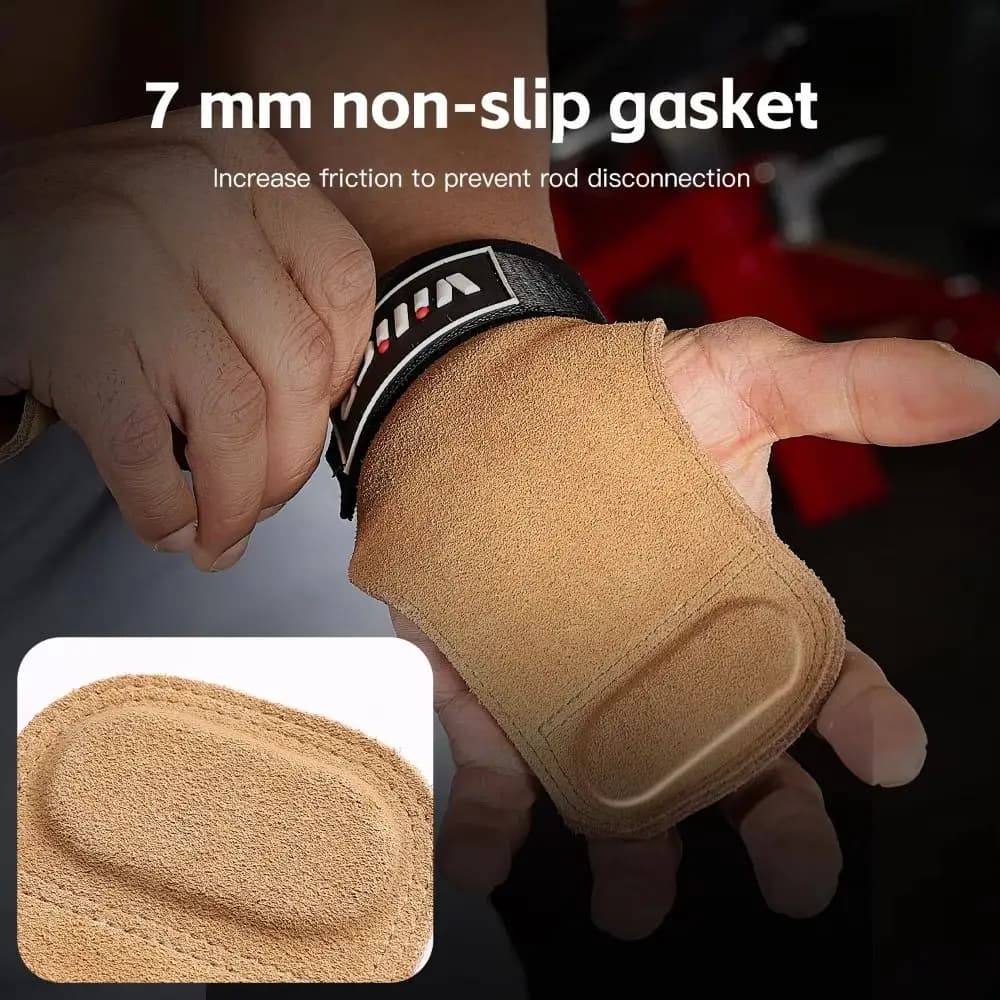 1 pair of raised, adjustable, wear-resistant bovina leather gym gloves, fitness lifting straps, durable leather