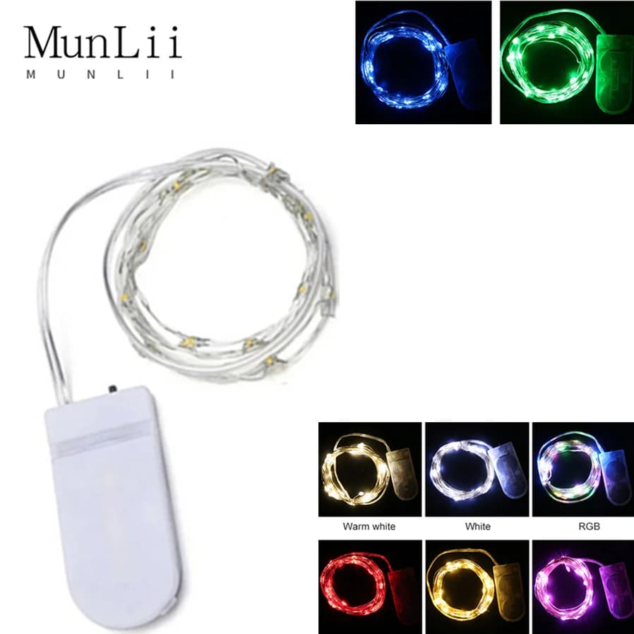 6 pezzi 1M 2M LED Fata Luce Filo di rame Luci della stringa Ghirlanda esterna Luce di nozze per la casa Natale Giardino Decorazione natalizia