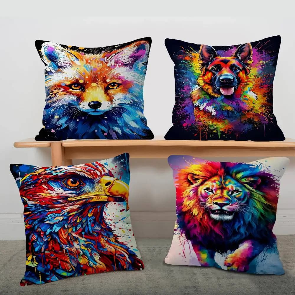 Abstract Animals Lion Tiger Wolf Graffiti Art Colorful Animal Cushion Cover Car Throw Pillow Case For Sofa Car 40x40cm 45x45cm