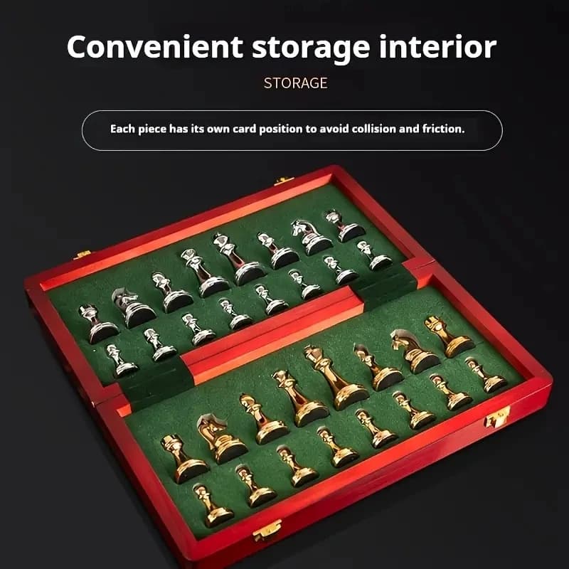 Set di Scacchi in Legno Deluxe 30cm/11.81in, Scacchiera Pieghevole Portatile con Pezzi in Lega di Zinco, Ideale per Natale