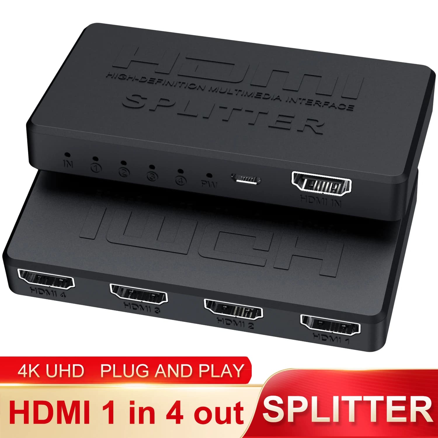 Splitter HDMI 4K 2K 1 in 4 out HDMI Switch 4x1 Compatible HDMI HDMI Switcher Video HD 1080P for Xbox PS4 DVD HDTV Portable PC