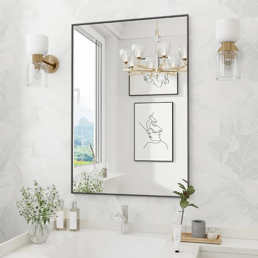 26.5"x38.5" Rectangle Modern Bathroom Vanity Wall Mirror Black