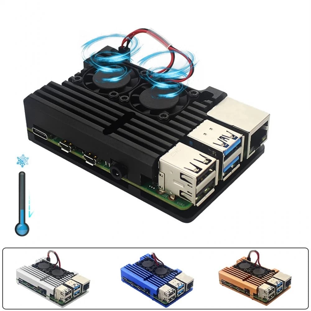 For Raspberry Pi 4 Model B Aluminum Case Double Fan Metal Smooth with Two Fans Heat Dissipers passive cooling for Raspberry Pi 4B