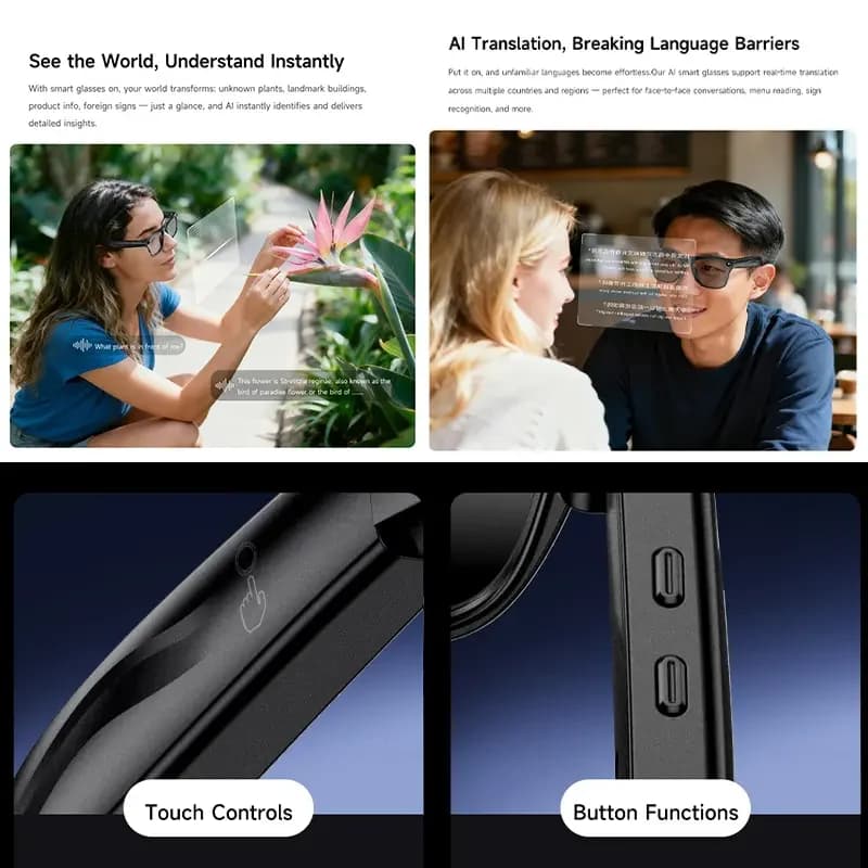 Lenovo New AI Smart Glasses 1600W Pixel Camera Video Recording AI Photo Recognition Bluetooth Call Voice Translation Sunglasses
