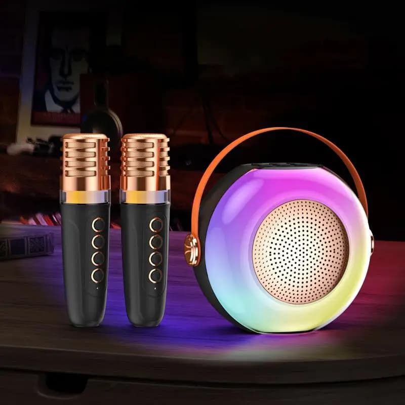 Karaoke per bambini Sound Box con due microfoni Macchina karaoke portatile con luci per bambini Festa di compleanno a casa Famiglia