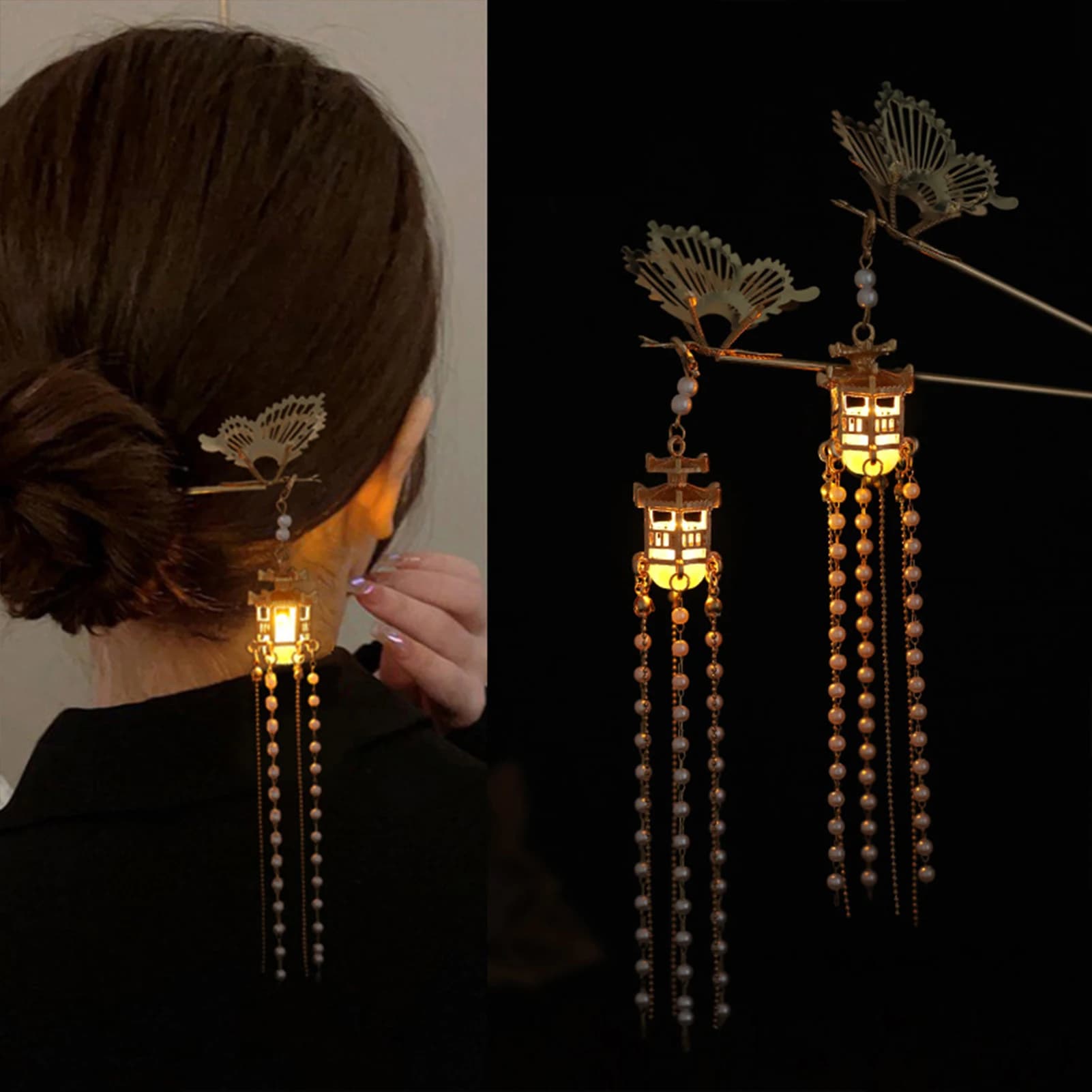 Fermaglio per capelli vintage cinese, creativo, luminoso, in metallo, con farfalla scintillante e nappa, accessorio gioiello per capelli