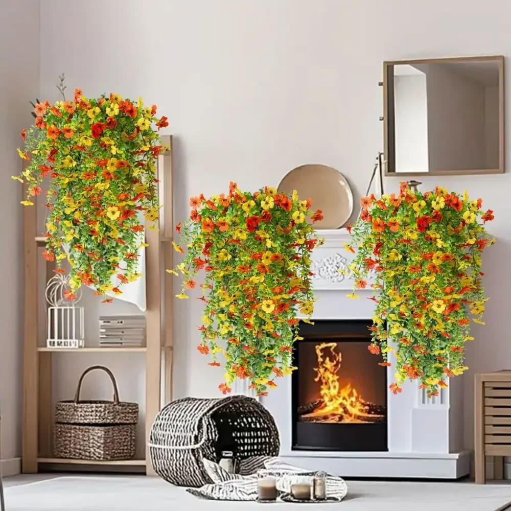 Rattan Material Artificial Flowers Eucalyptus Garland UV Resistant Wedding Wreath Silk Daisy Fake Hanging Plant Indoor Decor