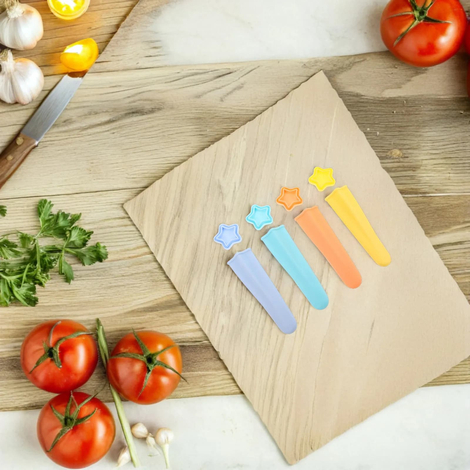Stampi per ghiaccioli in silicone da 8 pezzi, riutilizzabili, portatili, per gelato fai da te, a forma di stella, facili da rilasciare, adatti al congelatore, per bambini e adulti, sani
