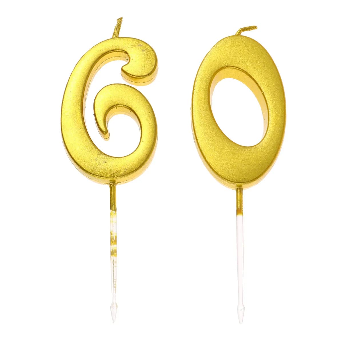2 Candeline Dorate Numero 60 per Compleanno, in Paraffina, Sicure per Decorazione Torte, Ideali per Feste a Tema, Riunioni, Anniversari e Decorazioni Festive