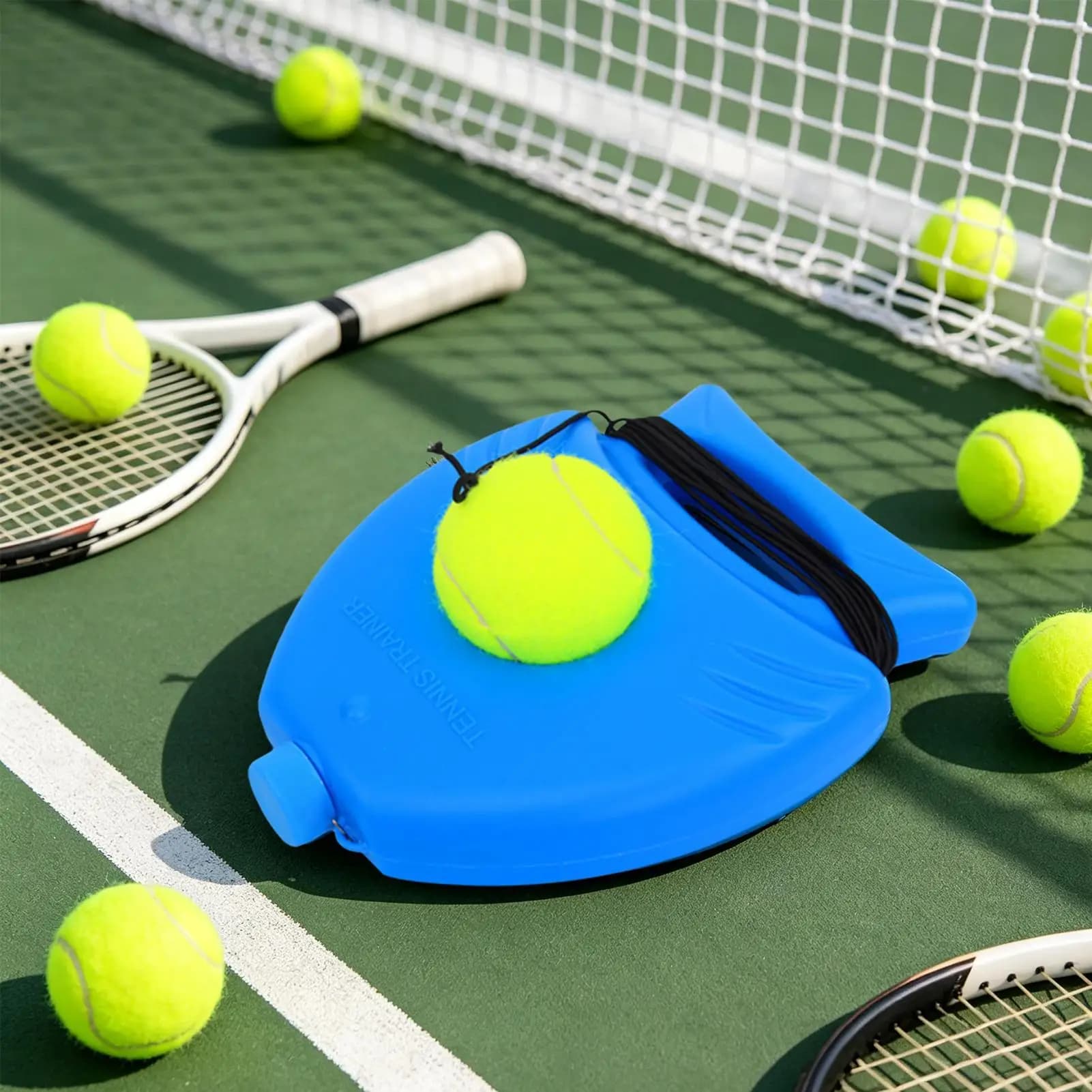 Allenatore da tennis portatile con palla e corde per esercitarsi da soli, ideale per principianti, per esercizi sportivi in giardino o garage