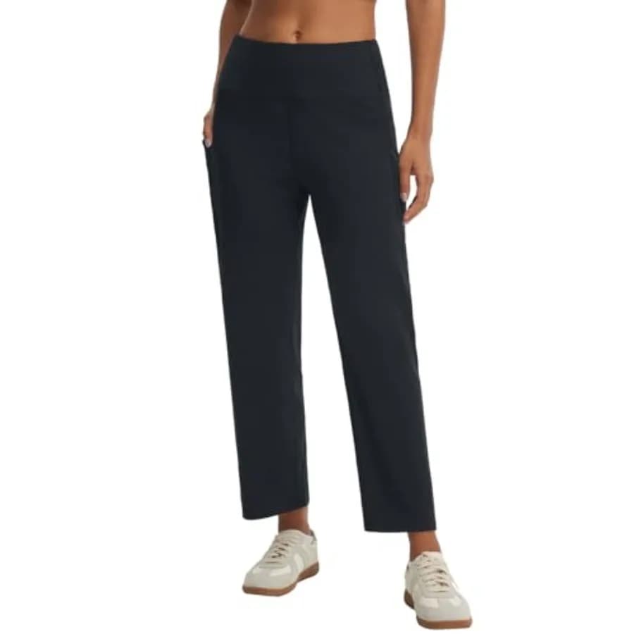 baleaf Womens 25" Yoga Pants with Pockets Wide Leg Petite Dress Pant High Waist Ankle Stretchy Casual Travel