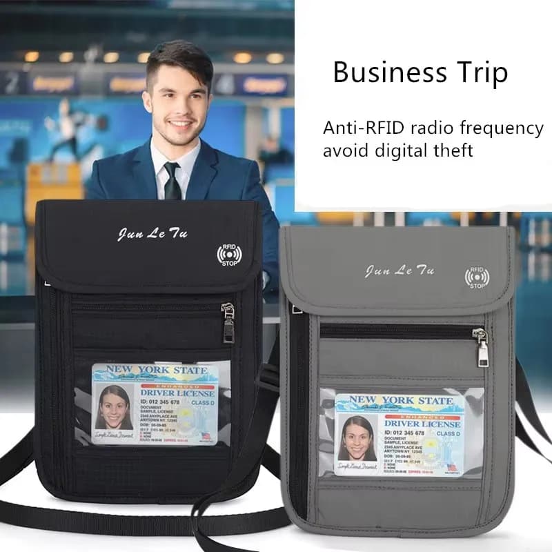 Borsa per documenti da viaggio in nylon RFID impermeabile Borsa per passaporto per carte Portafoglio per collo Porta documenti per soldi Custodia per passaporto Proteggi