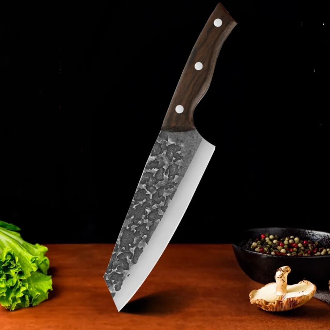 Stainless steel knife, cook knife, carving knife with knife sheath, sharp blade, practical kitchen knife, wooden handle