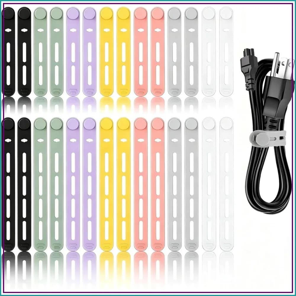 28Pcs Reusable Silicone Cable Ties, Multipurpose Cord Management Organizer, Adjustable Fastening Straps with Locking Buckles, Travel Essentials
