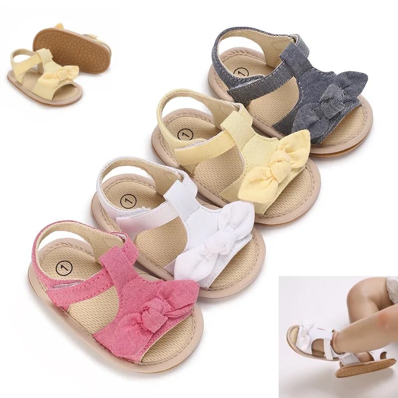New solid color casual and comfortable 0-18M baby girl sandals breathable and lightweight summer butterfly dew toe sandals