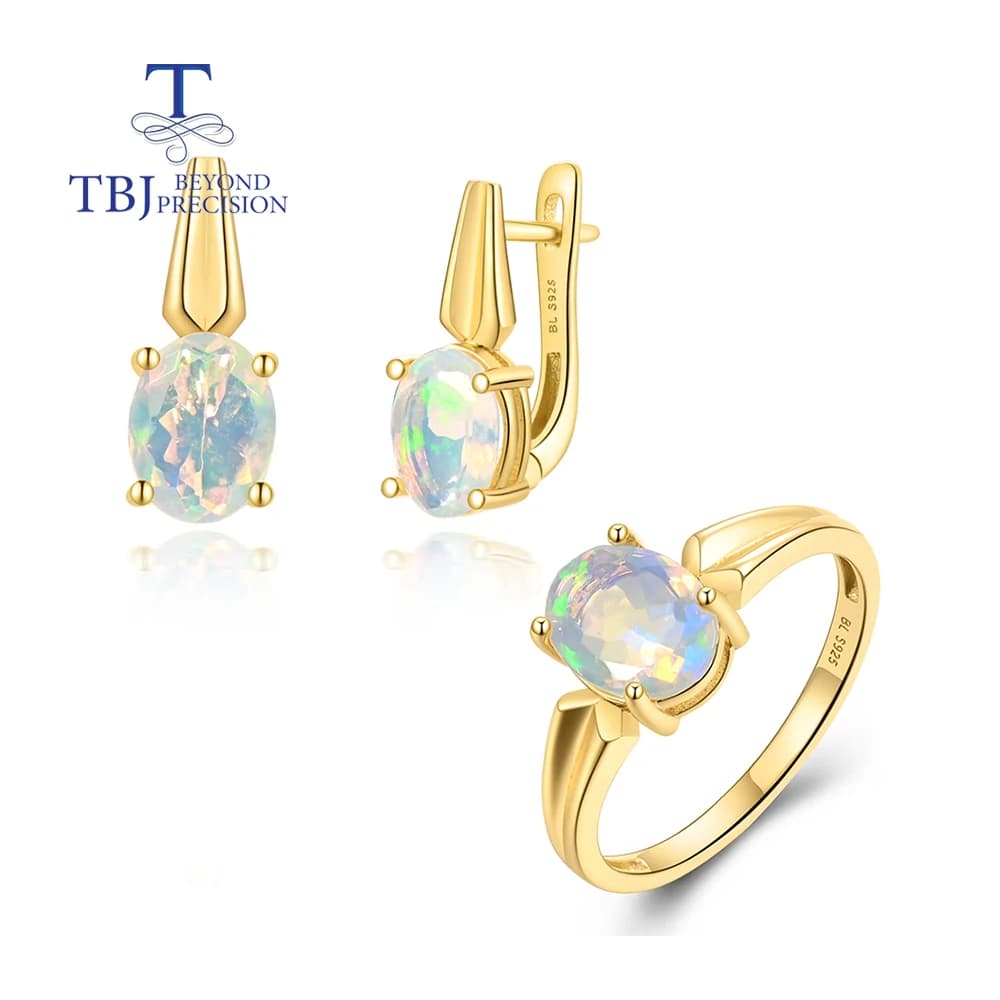 Set di gioielli con opale naturale per donna, in argento sterling 925, anello e orecchini con pietre preziose, regalo di lusso.