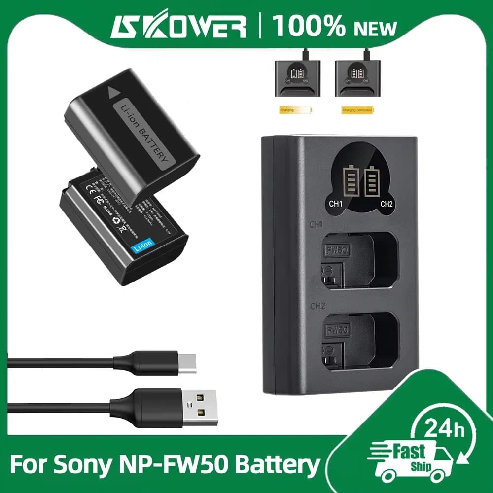 NP-FW50 Battery for Sony Camera A5100 A6000 A6100 A6300 A6400 A6500 A7II A7RII A7SII NEX-3 5 7 ZV-E10 RX10 NPFW50 Dual Charger