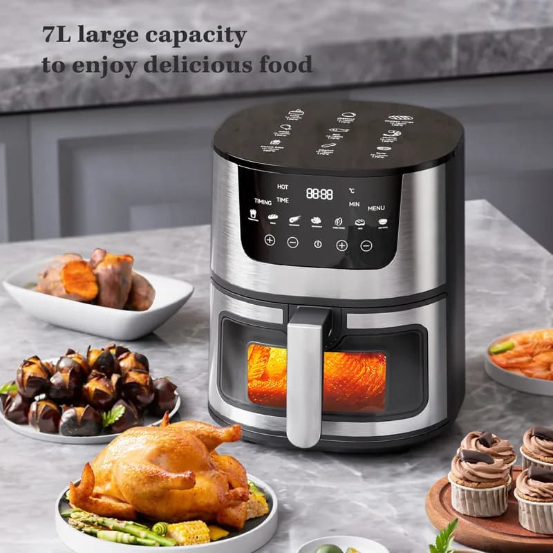 Large Capacity 7L Air Fryer for Domestic Use, Fried Chip Machine, Intelligent Electric Oven Stainless Steel Visible