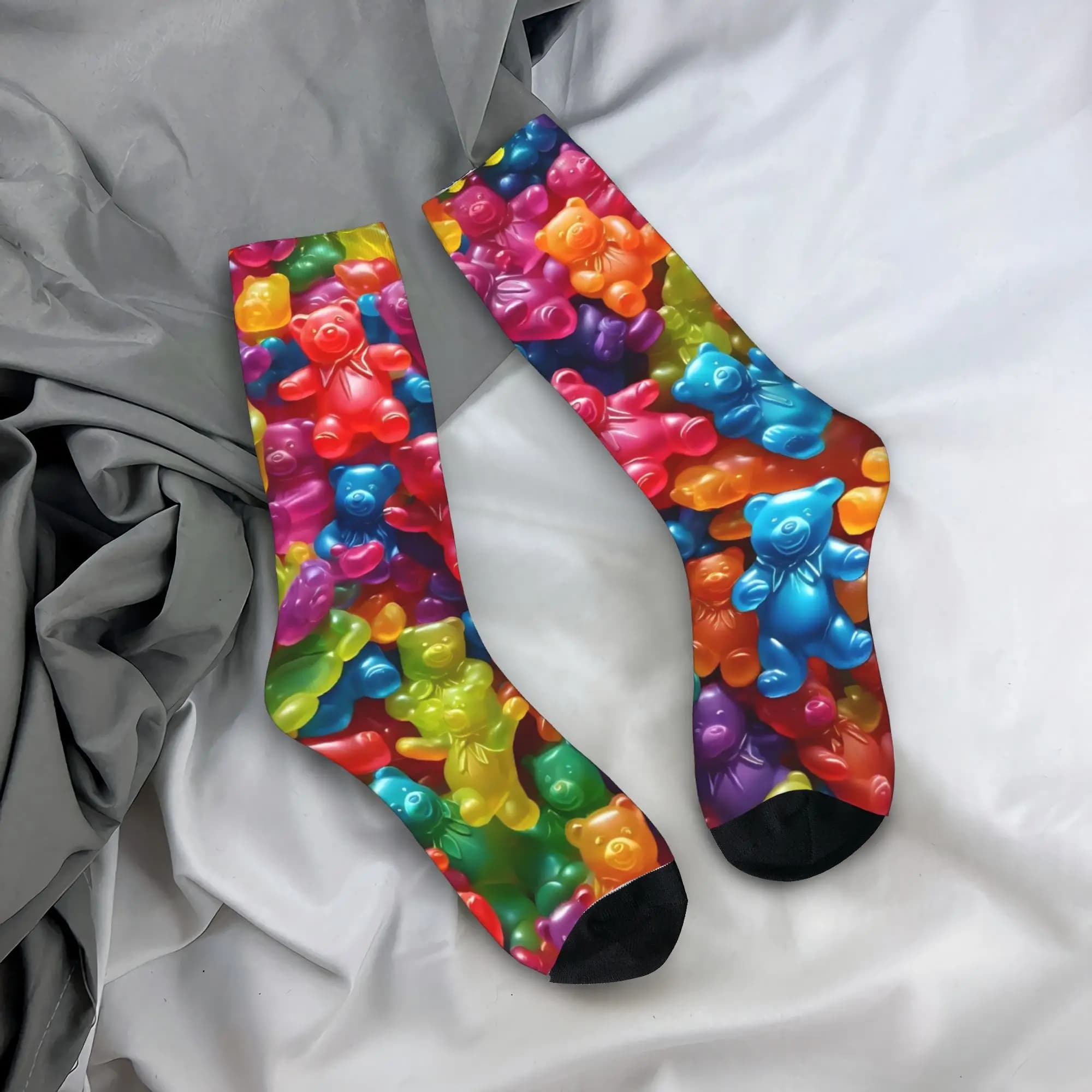 Calzini da Uomo con Motivo Orsetti Gommosi, Calze Colorate a Tema Caramella, Morbidi Calzini Casual, Calzini Antisudore per la Primavera, Regalo