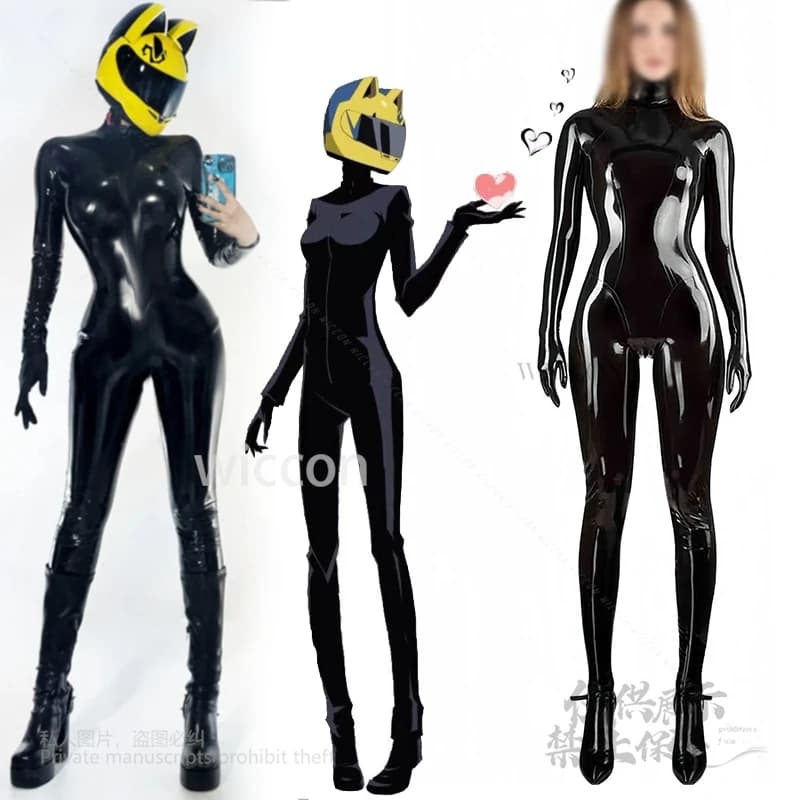 Ecopelle lattice-ammonia Celty Sturluson Tuta Tuta a collo alto Base Costume cosplay sexy Stage PU Abito in pelle unisex
