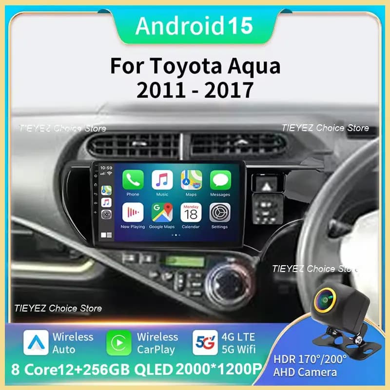 Android 15 For Toyota AQUA 2011-2017 For Toyota AQUA Prius C 2018 - 2020 Multimedia Car Vehicle Monitor Lettore Navigation