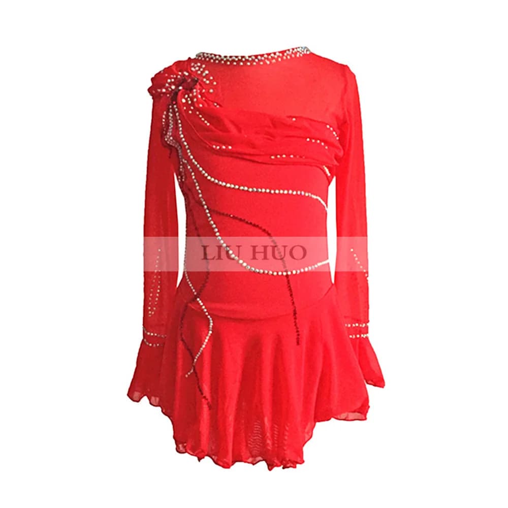 LIUHUO Donna Ragazza Adulto Bambini Performance Costumi di balletto Ginnastica Concorso Body Pattinaggio di figura sul ghiaccio Vestito Danza Rosso
