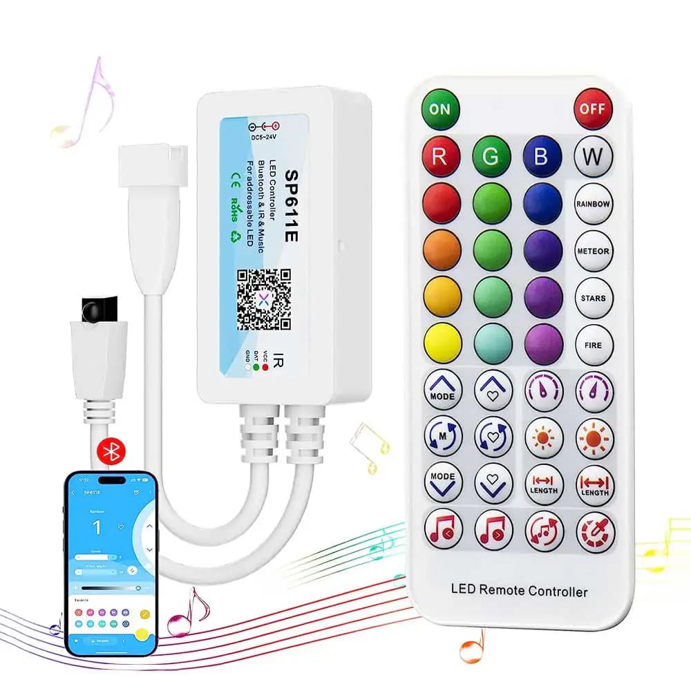 Controller intelligente LED musicale Bluetooth SP611E, per WS2811 WS2812 SM16703 Striscia LED indirizzabile Dream Color Pixel Luce DC5V-24V