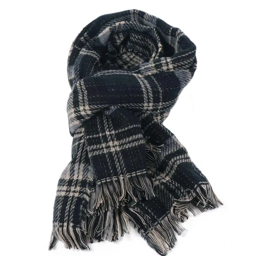 Korean Style Acrylic Fibres Plaid Knitted Scarf Long Warm Men Thick Shawl Tartans Printed Soft Double-sided Scarf Autumn
