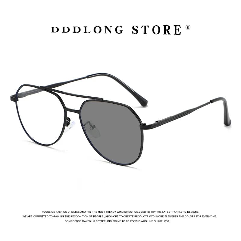 DDDLONG Retro Punk Fashion Pilot Sunglasses Photochromatic Women's Man Metal Glasses Classic Vintage UV400 Outer Tone D679