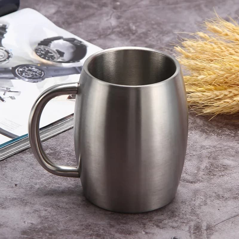 16oz Stainless Steel Beer Mug Resin 304 Imitation Wood Coffee Cup Double Wall Mug Beer Jug Water Cup Barware Men's Gift