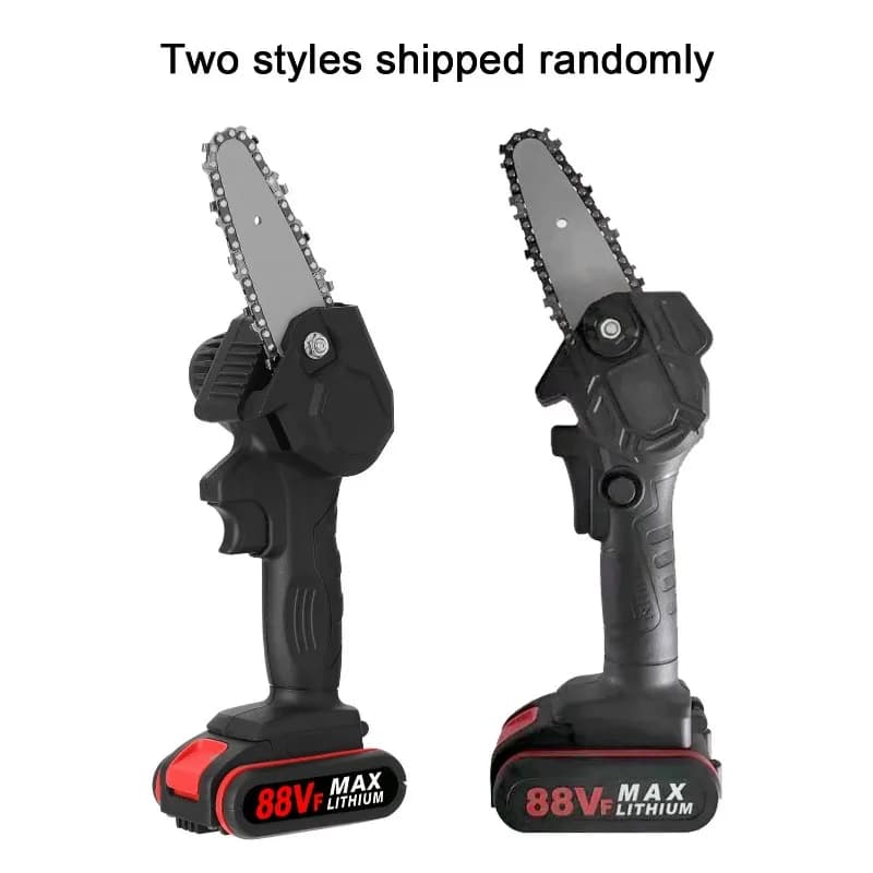 Electric pruning shears with battery Shears without brushes and set of brushed electric chain saws to cut trees and cut branches