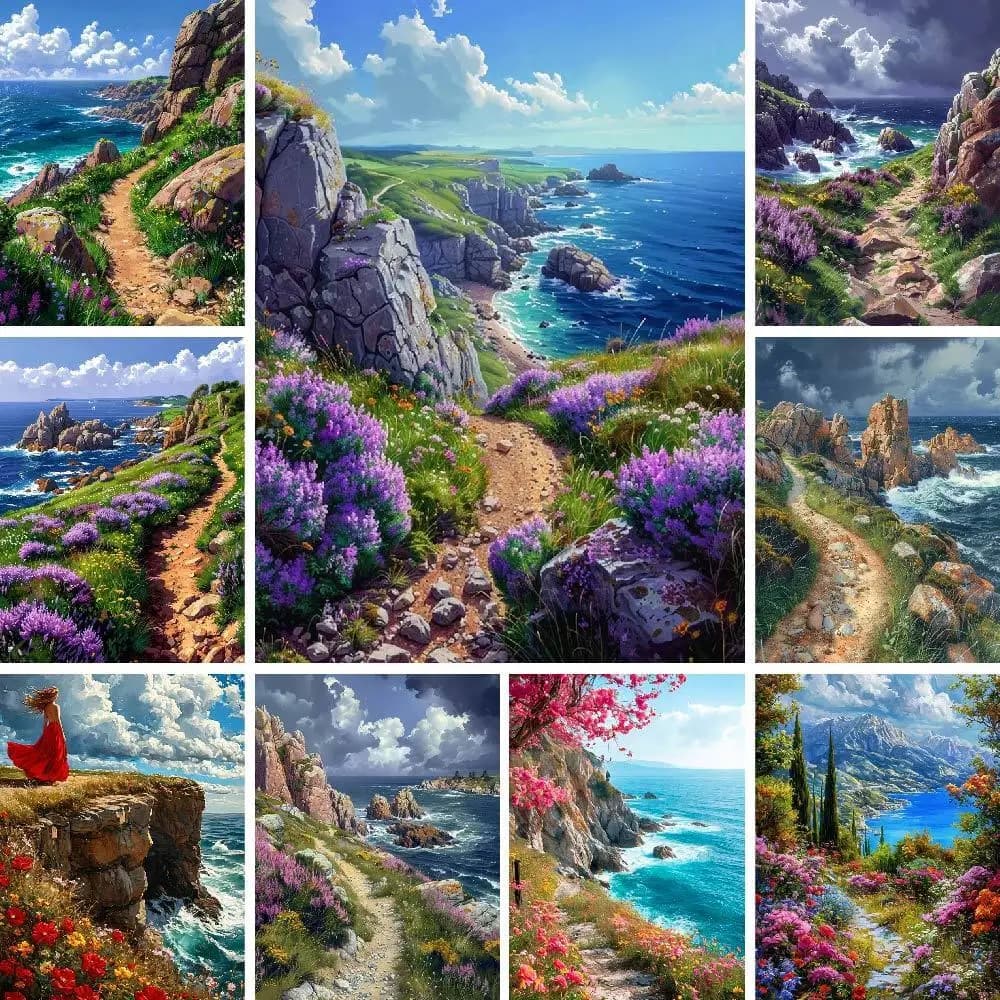 1pc frameless Coloring By Numbers Seascape Wall Art Painting For Bedroom Acrylic Paint By Number Seaside Cliff Picture With Num