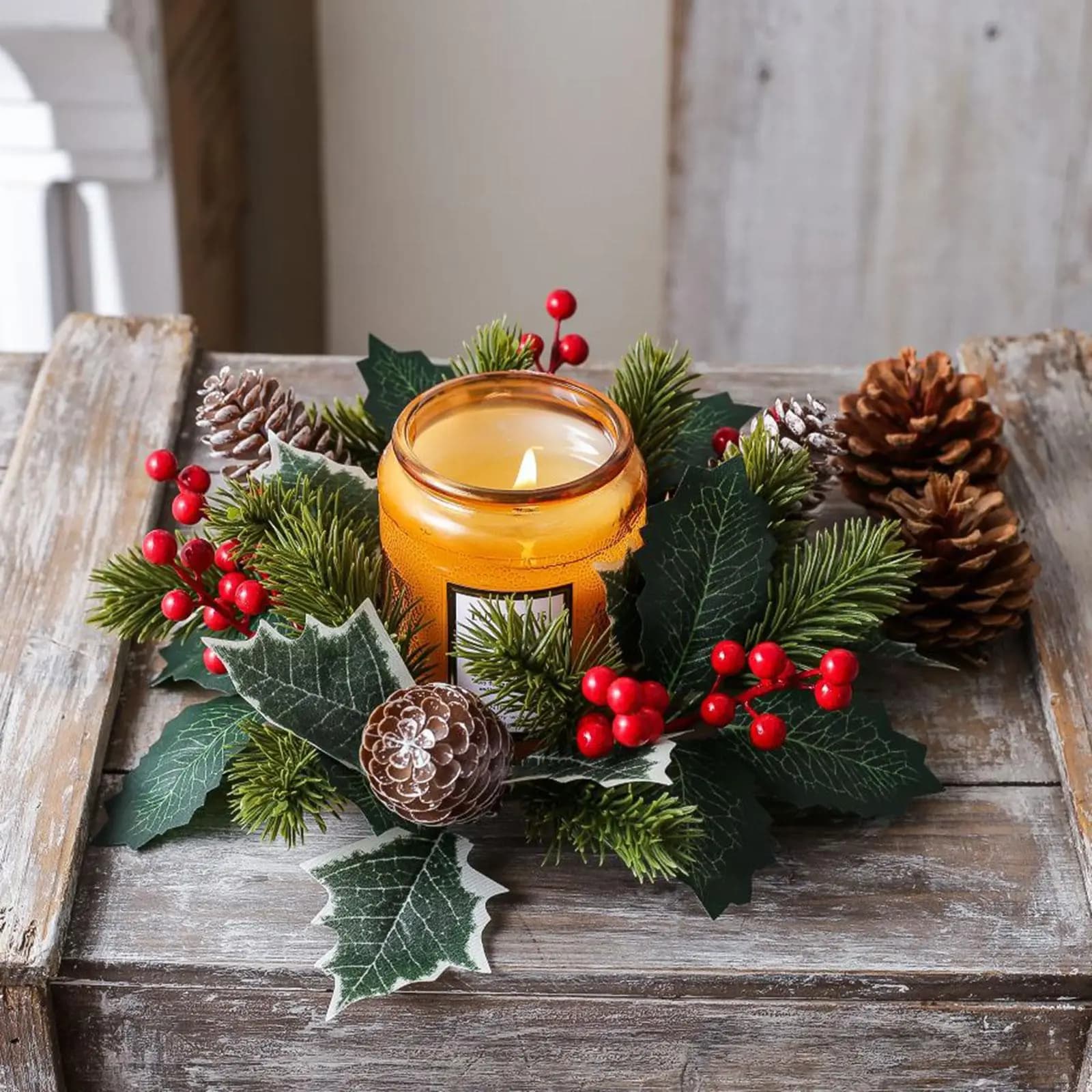 Ghirlanda Decorativa Natalizia per Candele, Centrotavola Artificiale per Casa, Feste e Matrimoni, Portacandele da Tavola