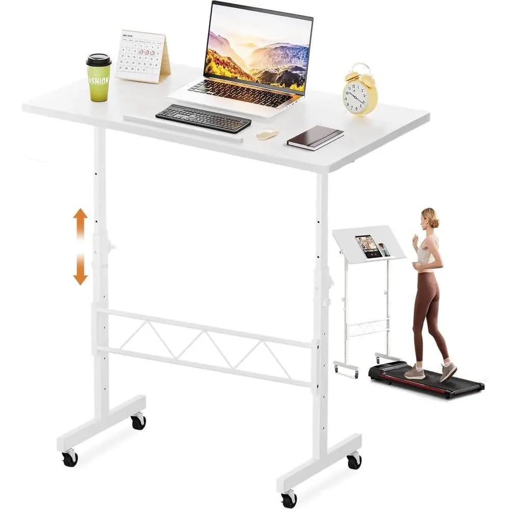 Scrivania Regolabile in Altezza, Tavolo Mobile per Laptop, Scrivania Portatile per Ufficio Domestico e Uso con Tapis Roulant, Bianca
