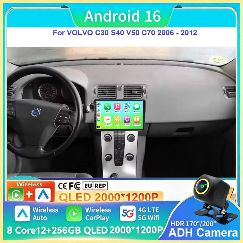 Android 15 for VOLVO C30 S40 V50 C70 2006 2007 -2012 Autoradio 4G multimedia video navigation GPS DSP stereo No 2 din